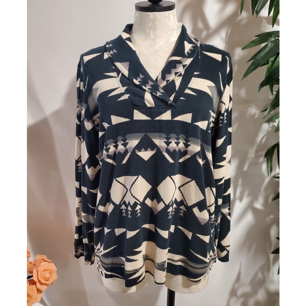 Chaps x Ralph Lauren Aztec Shawl Collar Pullover Top Womens Size 1X Southwestern